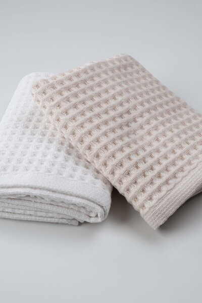 Goldstar Home Aqua Line Waffle Face Towel Set Cream-White 50X90