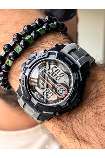 Jaga Digital Sports Men's Wristwatch, Gray Silikon Cord Suitable for Pool Sea Use, with Stopwatch