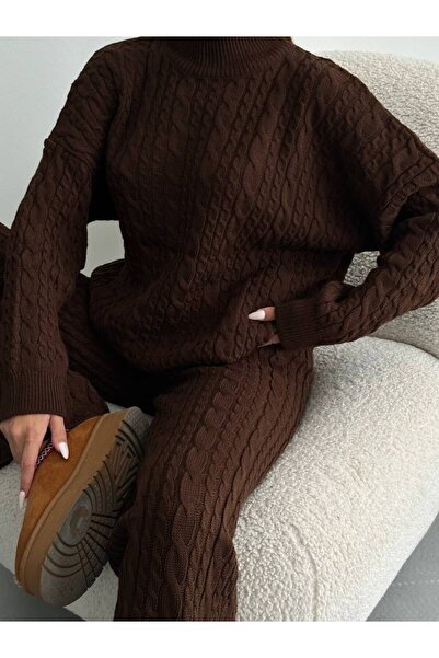 ZF BUTİK طقم ملابس منسوجة مع وشاح وبنطلون محبوك