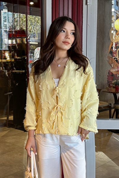 Bipantolon Women's Butter Yellow Lace-Up Tassel Detailed Shirt