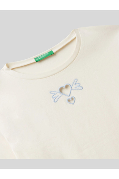 Benetton Girl's Printed Sweatshirt 6-14 Years Old Ecru