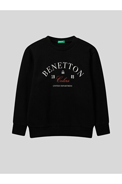 Benetton Erkek Çocuk Baskılı Sweatshirt 6-14 Yaş Siyah
