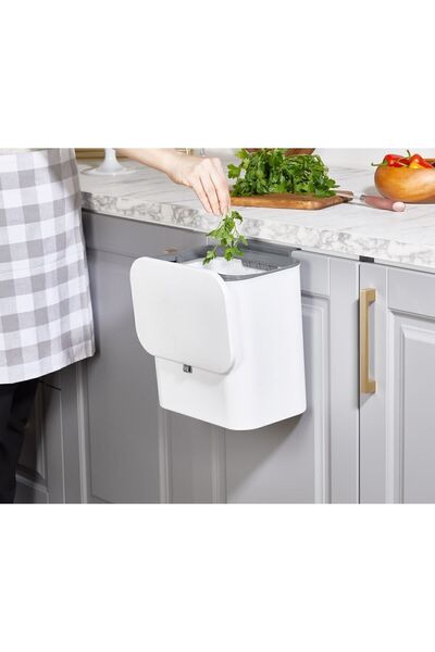 İndecor Houseware 15 Litre Fonksiyonel Kapaklı Banyo Ve Mutfak Tezgahüstü Çöp Kovası Dolap Ve Duvar Aparatlı 15 Lt.