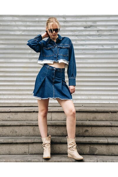 ZF BUTİK Преміум-комплект з курткою та спідницею з джинсової тканини