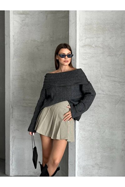 ZF BUTİK Omzu Open-Front Folded Sweater