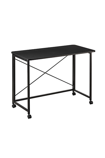 Lawazim Folding Table 100x50x75cm - Computer Desk with Wheels Wooden Top and Iron Legs