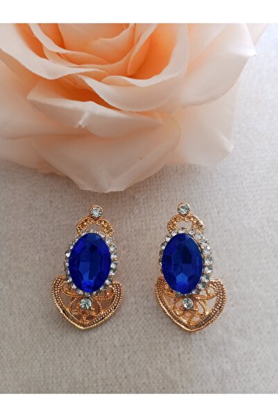 Pervin Ablacım Gold Blue Stone Handmade Steel Earrings