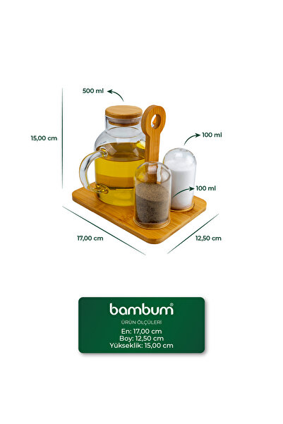 Bambum Fiora Oil Cruet, Vinegar Cruet, Salt and Pepper Shakers