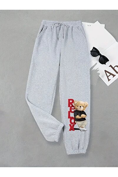WOODROFFE Unisex Relax Bear Printed Red Gray Black Sweatpants Jogger