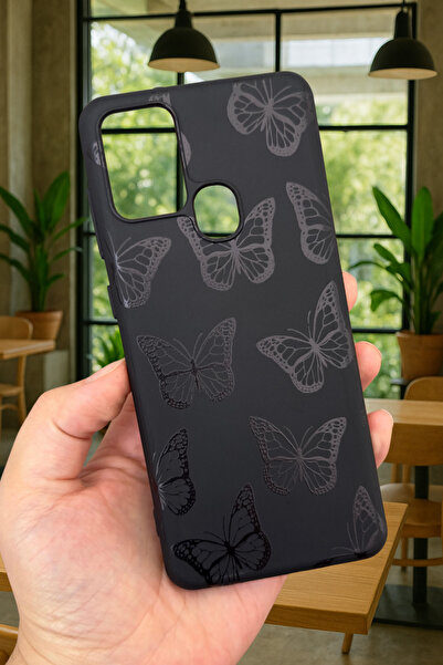 Vip Case Samsung Galaxy A21s Uyumlu Siyah Kelebek Desenli Silikon Darbe Emici...
