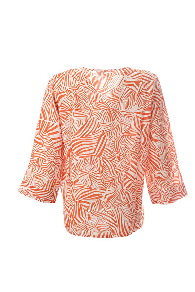 CNL Collection Γυναικεία μπλούζα Canel Oversize με λαιμόκοψη σε σχήμα V με μανίκια 3/4 - Γεωμετρικό σχέδιο