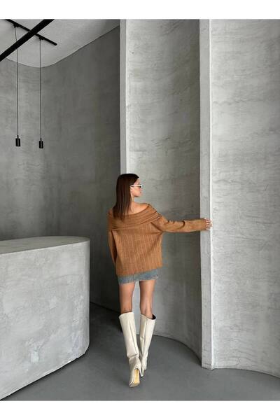 ZF BUTİK Omzu Open-Front Folded Sweater