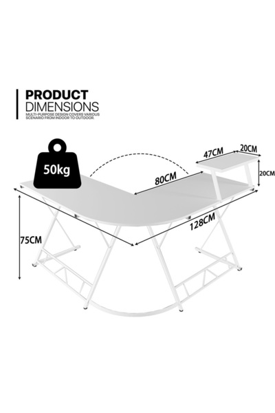 VariFurnx 128cm L-Shaped Office Monitor Stand Office Table Gaming Computer Writing Workstation Corner Desk
