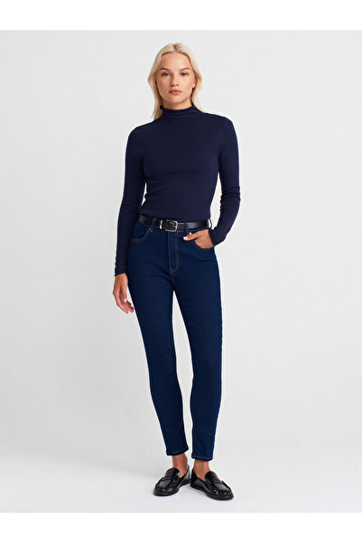 Dilvin 72042 Lycra Skinny Denim Trousers-Navy Blue