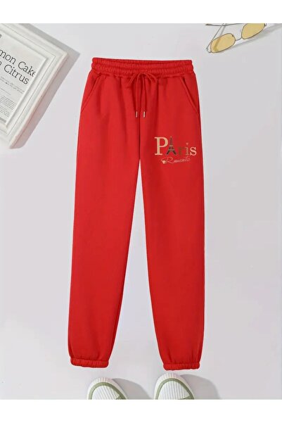WOODROFFE Unisex Paris Printed Red Gray Black Sweatpants Jogger
