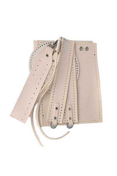 Ritzz Комплект кожени чанти тип кошница - кремави със сребърни метални елементи