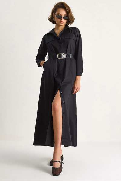 Bianco Lucci Women's Button Closure Pocket Detail Belted Shirt Dress 60284073