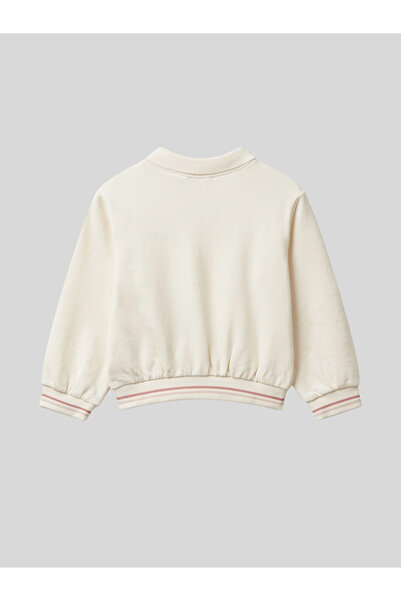 Benetton Girl's Collared Sweatshirt 1-6 Years Old Ecru