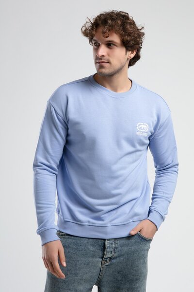 Eckō Unltd. EASTSIDE Gök Mavi Bisiklet Yaka Nakışlı Loose Fit Erkek Sweatshirt