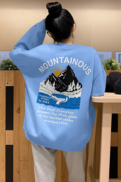 DM DOLCE MORE سترة رياضية مطبوعة بنقش جبلي من القطن الممشط بثلاثة خيوط