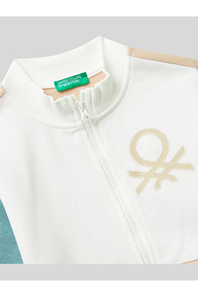 Benetton Girl's Zippered Sweatshirt 1-6 Years Old White