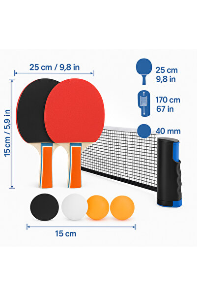 Janissary Masa Tenisi Seti 2 Raket + 3 Top + Masa Tenis Filesi | Ev & Ofis İçin Ping Pong Seti