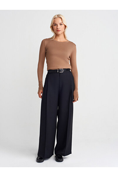 Dilvin 1267 Crew Neck Mid-Sleeve Drop Shoulder Sweater-Dark Mink