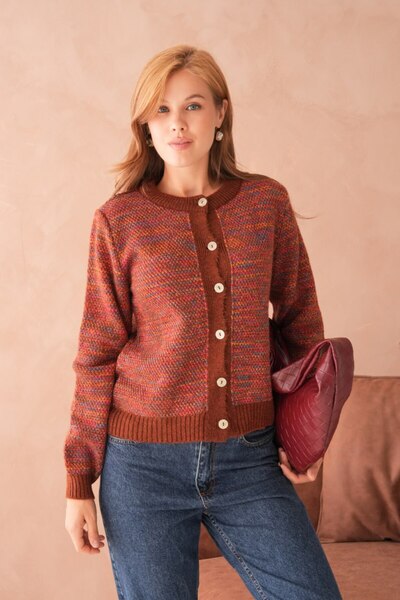 DONNA LISSA Crew Neck Buttoned Comfortable Oversized Colorful Knitwear Cardigan