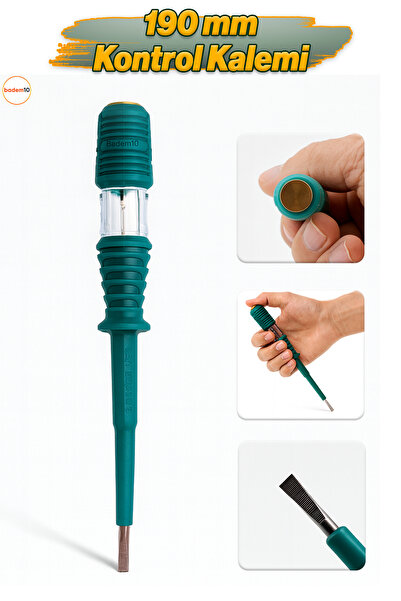 Badem10 190 mm Profesyonel Elektrik Kontrol Kalemi Düz Uçlu İzoleli Tornavida...
