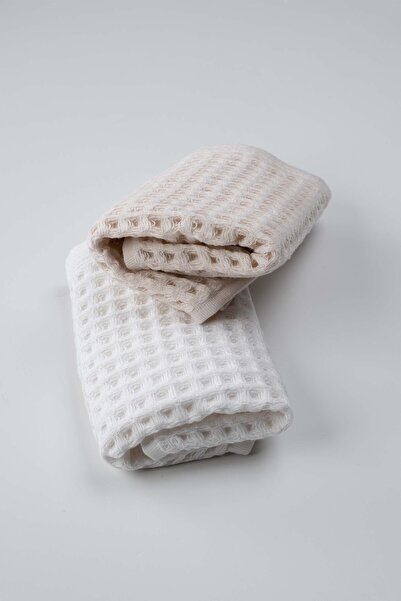 Goldstar Home Aqua Line Waffle Hand Towel Set Cream-White 30X50