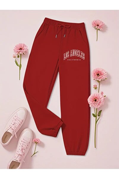 WOODROFFE Unisex Los Angeles Printed Red Gray Black Sweatpants Jogger