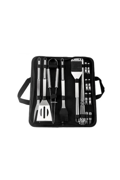 dalip Set 20 Ustensile pentru Gratar, Flippy, din Otel Inoxidabil, Geanta Oxford, Argintiu