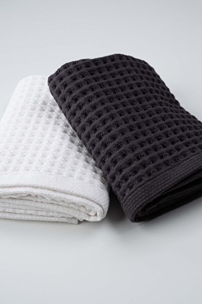 Goldstar Home Aqua Line Waffle Face Towel Set Anthracite-White 50X90