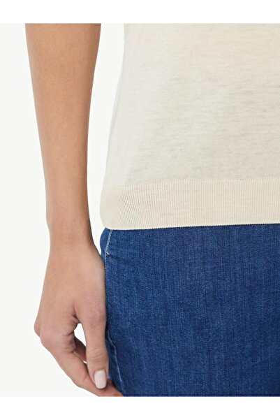 comma Women's T-shirt, knitted with cotton jersey, Cream