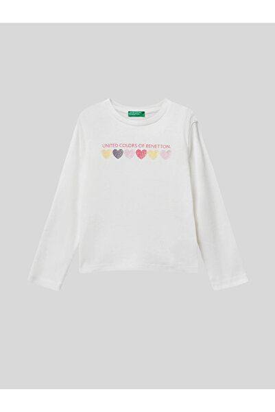 Benetton Girl's Printed Sweatshirt 1-6 Years Old Ecru