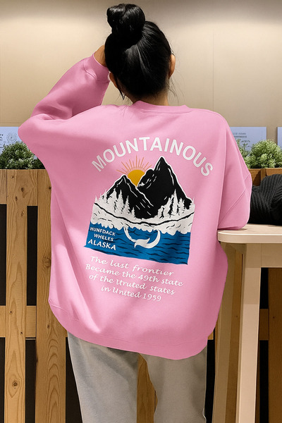 DM DOLCE MORE سترة رياضية مطبوعة بنقش جبلي من القطن الممشط بثلاثة خيوط