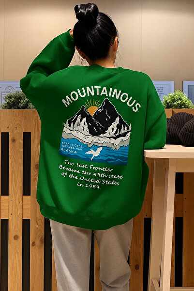 BENROMA سترة رياضية مطبوعة بنقش جبلي من القطن الممشط بثلاثة خيوط