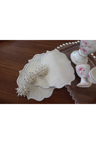 vipceyiz 3-Piece Embroidered Presentation Napkin with Pearl Brooch