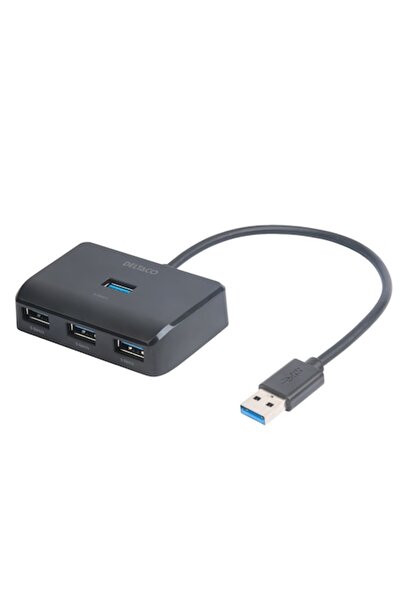 DELTACO Hub USB Aluminium, 4 x USB, 5 Gbit/s, extra power input, black