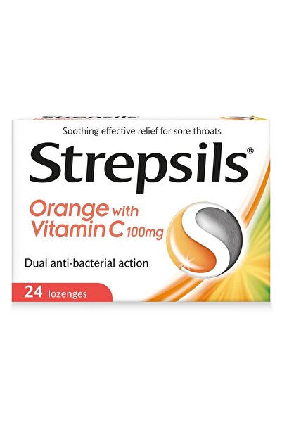 STREPSİLS Sore Throat Relief Orange Lozenges – 24 Pieces Pack | Fast Soothing Care