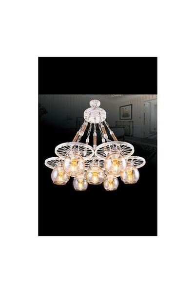 Sedef 7'li E27 Duy Beyaz Patina Renk Metal Bal Camlı Halatlı Retro Sarkıt Avize