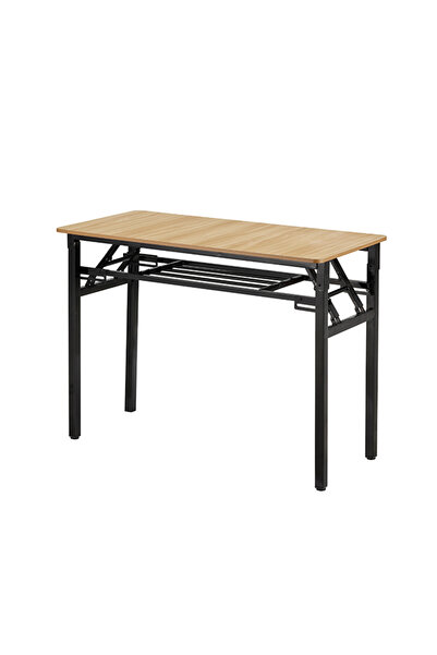 Lawazim Folding Table Double Layer 100x50cm - Desk with Shelf Wooden Top and Iron Frame