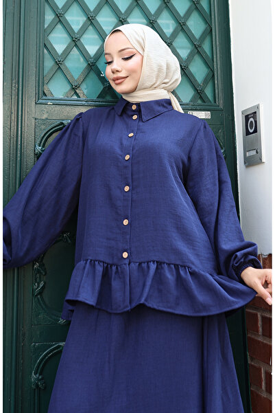 sefamerve Ruffled Tunic Skirt Two-Piece Set 0146-05 Navy Blue