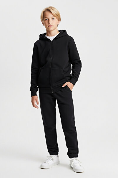 FYK COLLECTİON SET DE TRENING PENTRU BĂIEȚI CU CAPUCĂ, CU FERMETĂ LA FAȚĂ, BĂ...