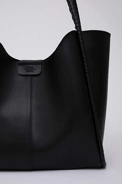 KISCHE Large Size Women's Hand and Shoulder Bag with Snap Fastener Strap and Faux Leather Makeup Bag