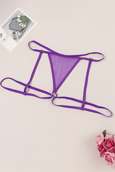 Maly Love Kadın Mor Tül Tanga String - Bacak Aksesuarı