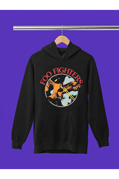 MAGORS Hanorac rock cu glugă, cu mânecă lungă, din bumbac, imprimat FOO FIGHT...