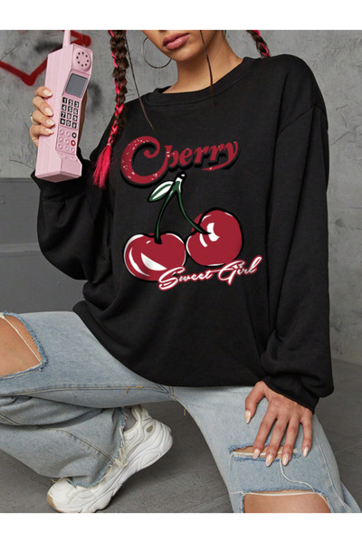 Revasser Unisex Kadın/Erkek Detaylı CHERRY GİRL Özel Baskılı Renkli Oversize ...