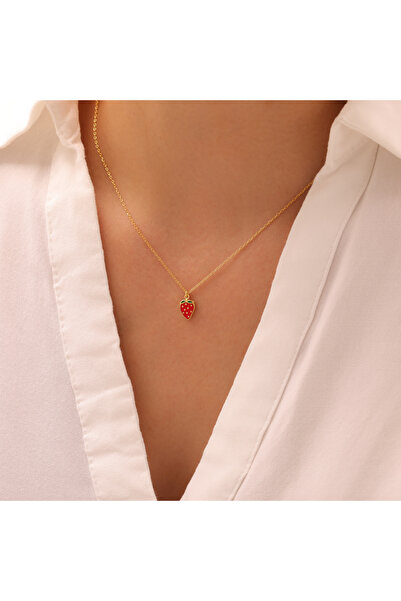 sorti takı aksesuar 925 Ayar Gümüş Çilek Kolye