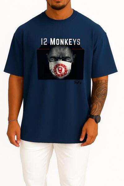 Bahriyeli Collection Oversize Monkeys Series and Season Folder Icons, 12 Monkeys Chest Design Unisex T-Shirt